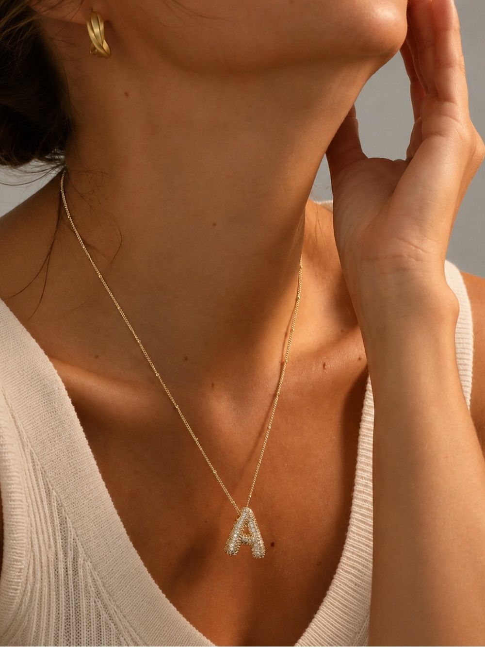 14K Gold Bubble Initial A Necklace Womens Dainty Balloon Letter Pendant Plated